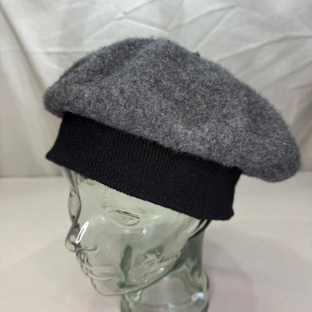 Charcoal Gray and Black Wool Beret Hat